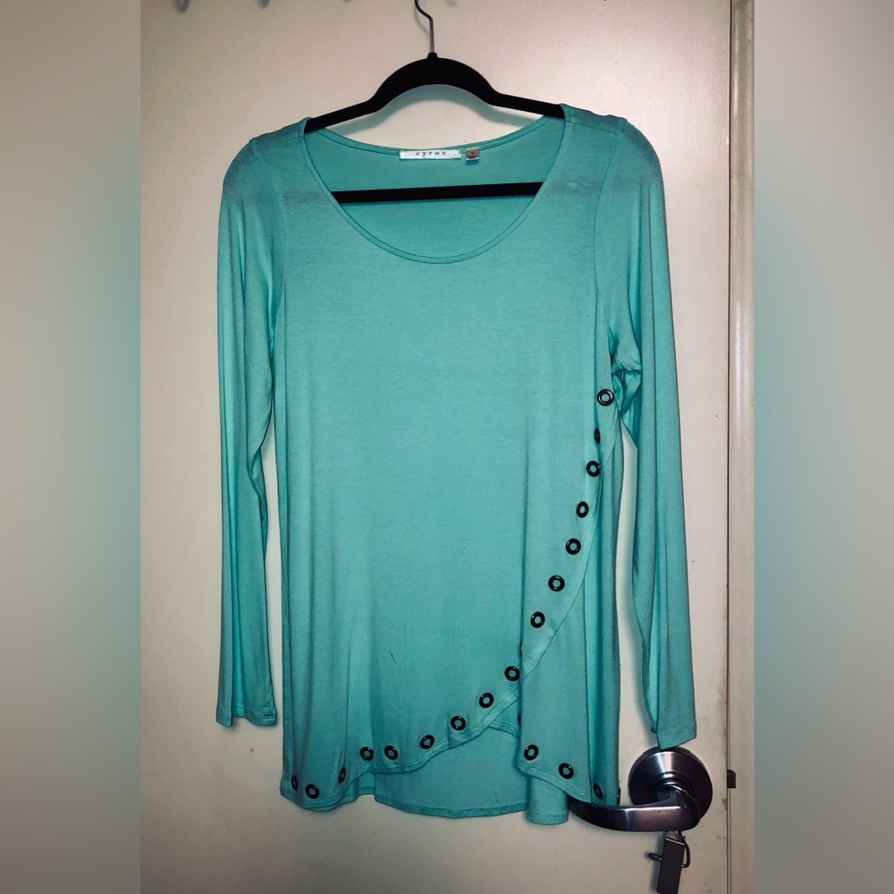 CYRUS-Women's Pastel Teal Long Sleeved Tunic Top. Size Med